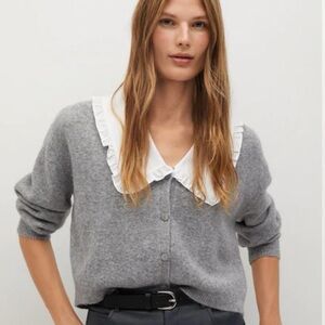 Mango Gray Cardigan with White Collar Small
